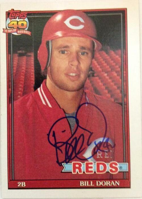Bill Doran Signed 1991 Topps Baseball Card - Cincinnati Reds - PastPros