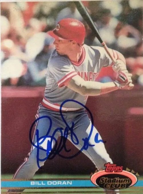 Bill Doran Signed 1991 Topps Stadium Baseball Card - Cincinnati Reds