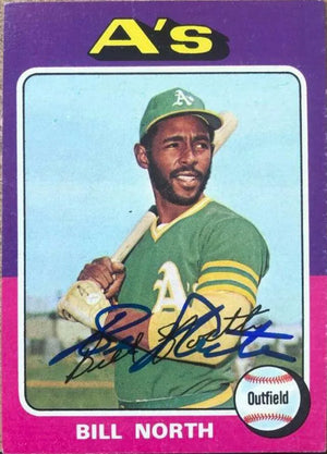 Bill North Signed 1975 Topps Mini Baseball Card - Oakland A's - PastPros