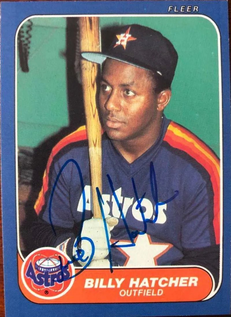Billy Hatcher Signed 1986 Fleer Baseball Card - Houston Astros