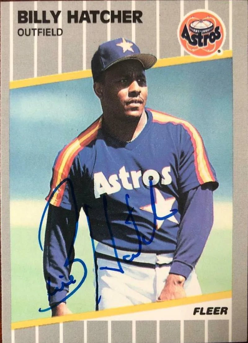 Billy Hatcher Signed 1989 Fleer Baseball Card - Houston Astros