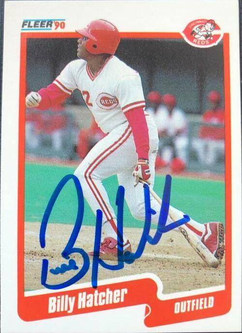 Billy Hatcher Signed 1990 Fleer Baseball Card - Cincinnati Reds - PastPros
