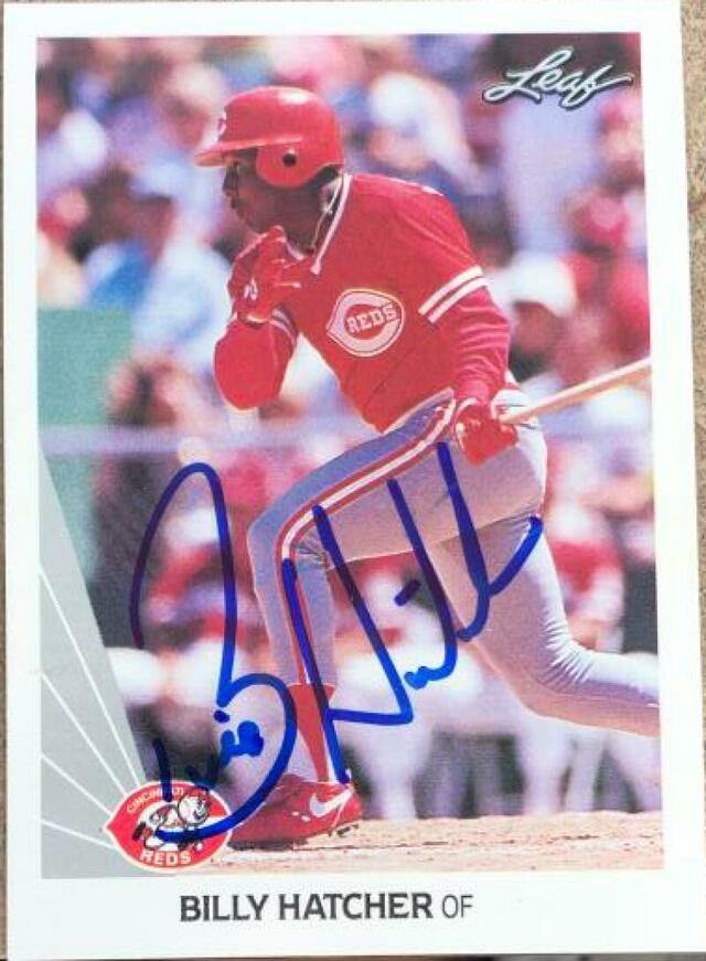 Billy Hatcher Signed 1990 Leaf Baseball Card - Cincinnati Reds - PastPros
