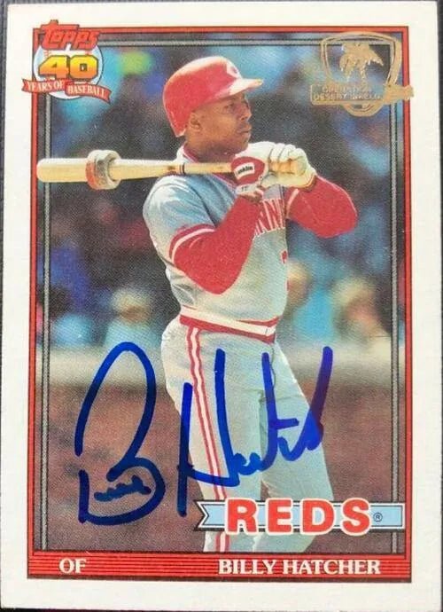 Billy Hatcher Signed 1991 Topps Desert Shield Baseball Card - Cincinnati Reds