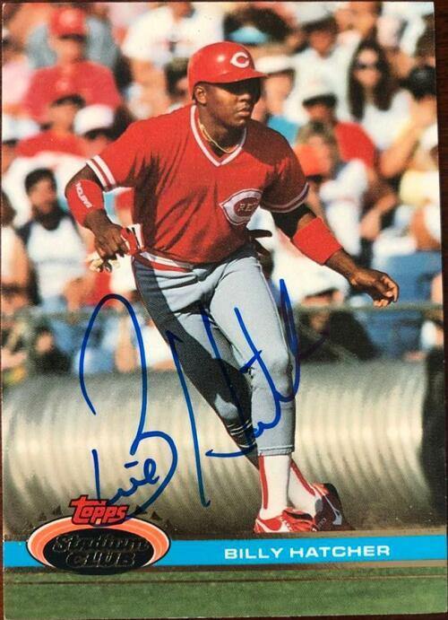 Billy Hatcher Signed 1991 Topps Stadium Baseball Card - Cincinnati Reds - PastPros
