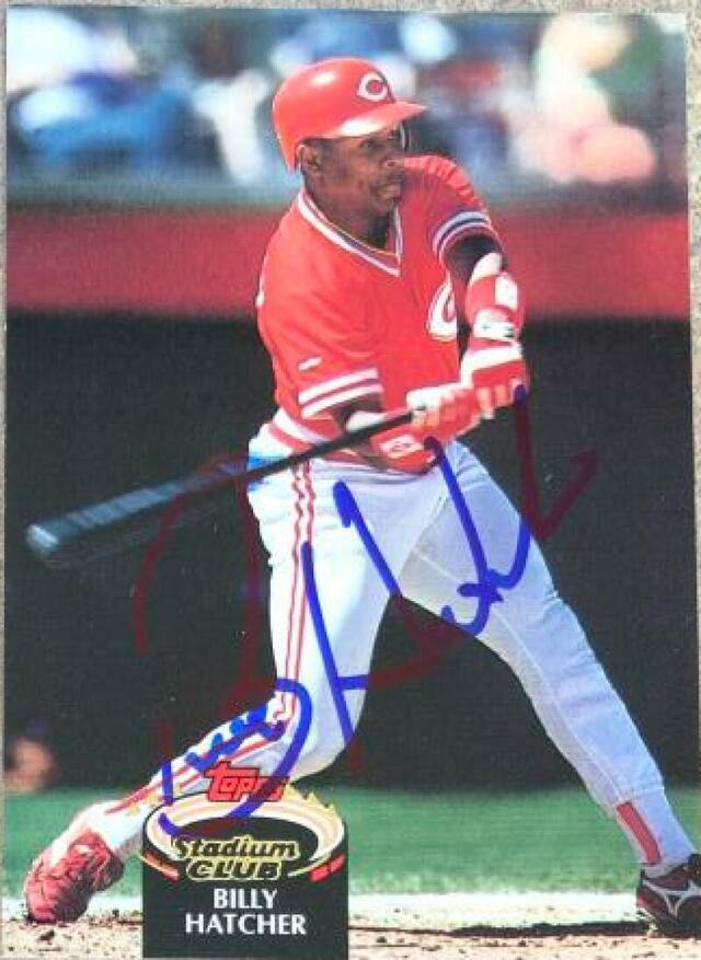 Billy Hatcher Signed 1992 Topps Stadium Club Baseball Card - Cincinnati Reds - PastPros