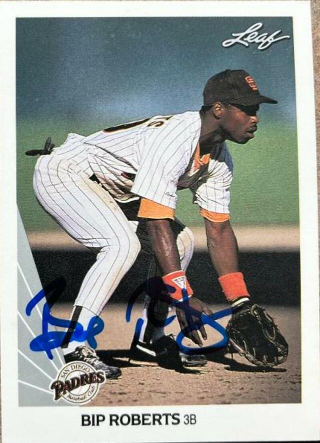 Bip Roberts Signed 1990 Leaf Baseball Card - San Diego Padres - PastPros