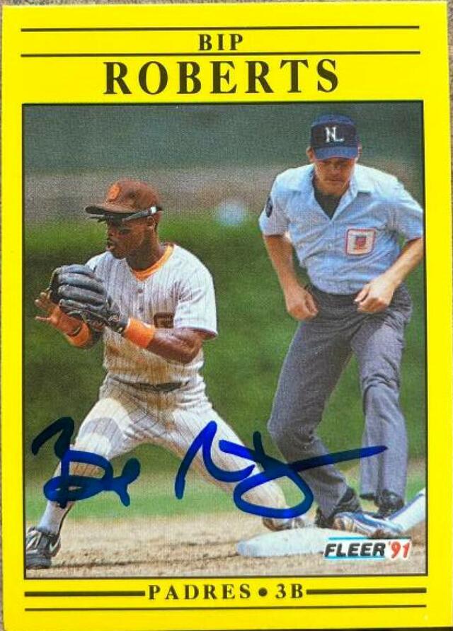 Bip Roberts Signed 1991 Fleer Baseball Card - San Diego Padres - PastPros