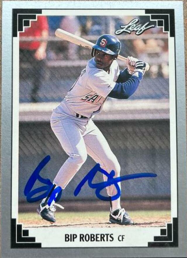 Bip Roberts Signed 1991 Leaf Baseball Card - San Diego Padres - PastPros