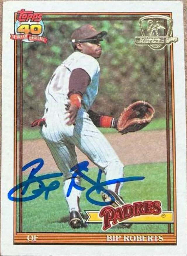 Bip Roberts Signed 1991 Topps Desert Shield Baseball Card - San Diego Padres