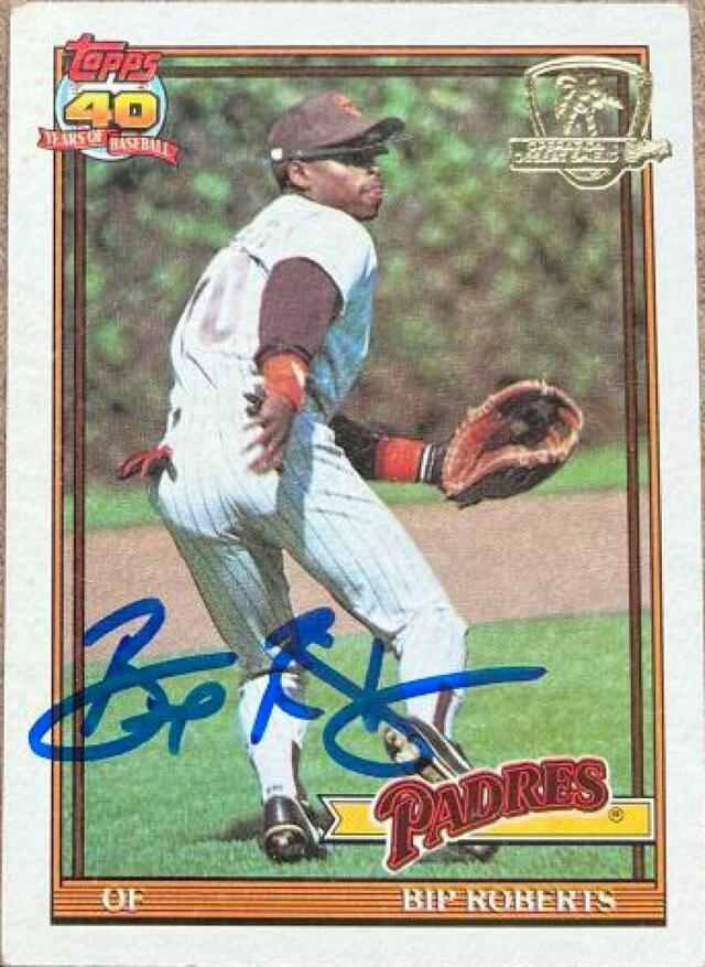Bip Roberts Signed 1991 Topps Desert Shield Baseball Card - San Diego Padres - PastPros