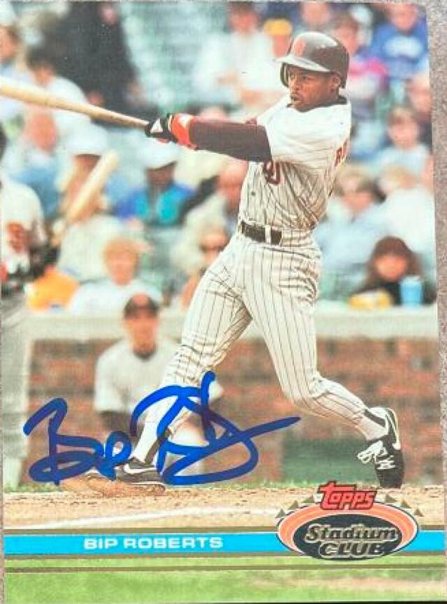 Bip Roberts Signed 1991 Topps Stadium Club Baseball Card - San Diego Padres - PastPros