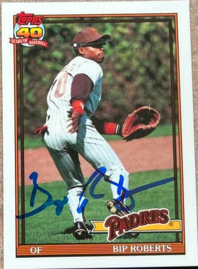 Bip Roberts Signed 1991 Topps Tiffany Baseball Card - San Diego Padres