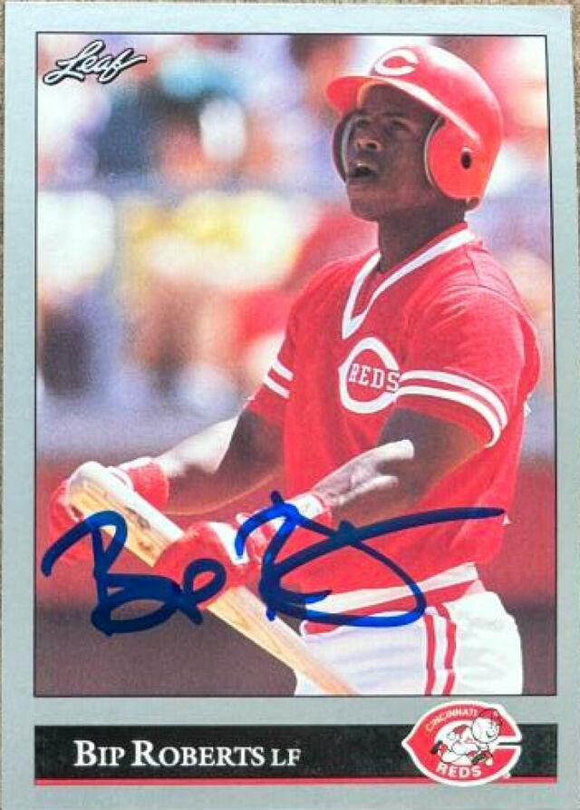 Bip Roberts Signed 1992 Leaf Baseball Card - Cincinnati Reds - PastPros