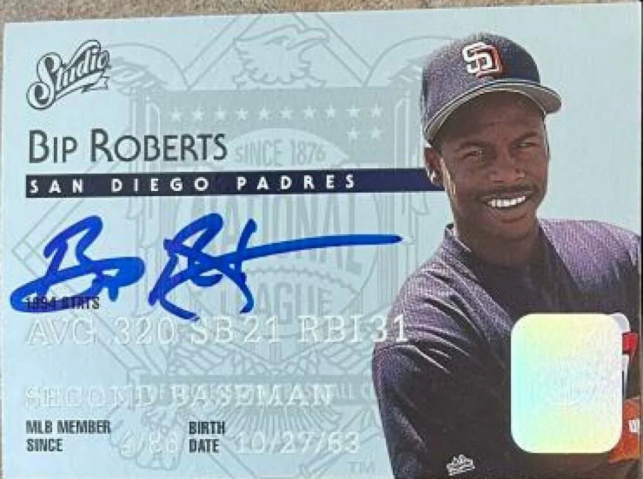 Bip Roberts Signed 1995 Studio Baseball Card - San Diego Padres