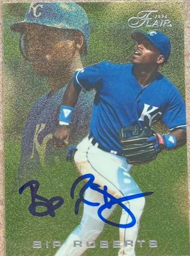Bip Roberts Signed 1996 Flair Silver Lettering Baseball Card - Kansas City Royals
