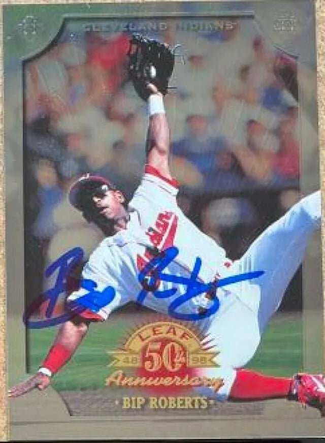 Bip Roberts Signed 1998 Donruss Collections Leaf 50th Anniversary Baseball Card - Cleveland Indians