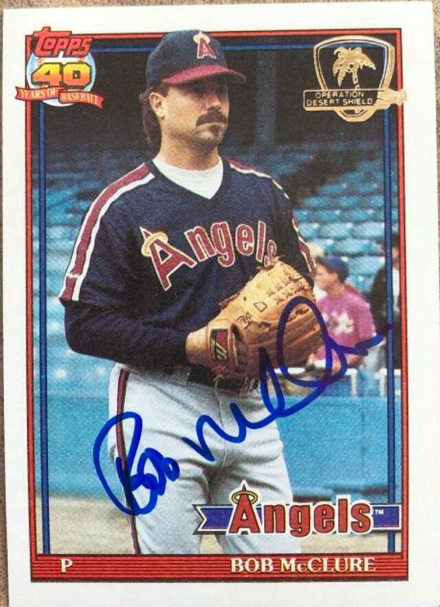 Bob McClure Signed 1991 Topps Desert Shield Baseball Card - California Angels - PastPros