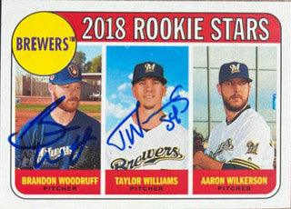 Brandon Woodruff & Taylor Williams Signed 2018 Topps Heritage Baseball Card - Milwaukee Brewers - PastPros