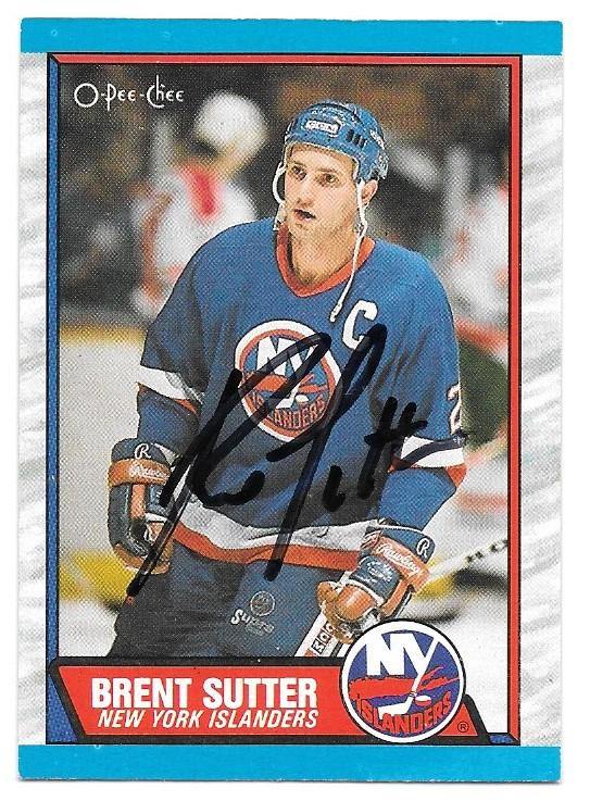 Brent Sutter Signed 1989-90 O-Pee-Chee Hockey Card - New York Islanders - PastPros
