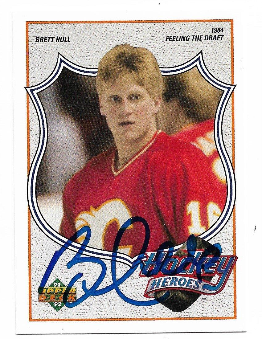 Brett Hull Signed 1991-92 Upper Deck Hockey Card - Hockey Heroes #2 - PastPros