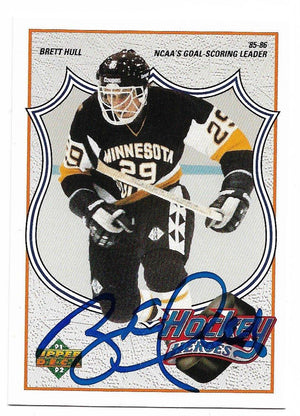 Brett Hull Signed 1991-92 Upper Deck Hockey Card - Hockey Heroes #3 - PastPros