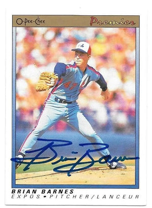 Brian Barnes Signed 1991 O-Pee-Chee Premier Baseball Card - Montreal Expos