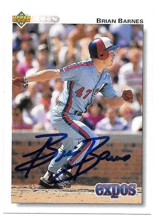 Brian Barnes Signed 1992 Upper Deck Baseball Card - Montreal Expos