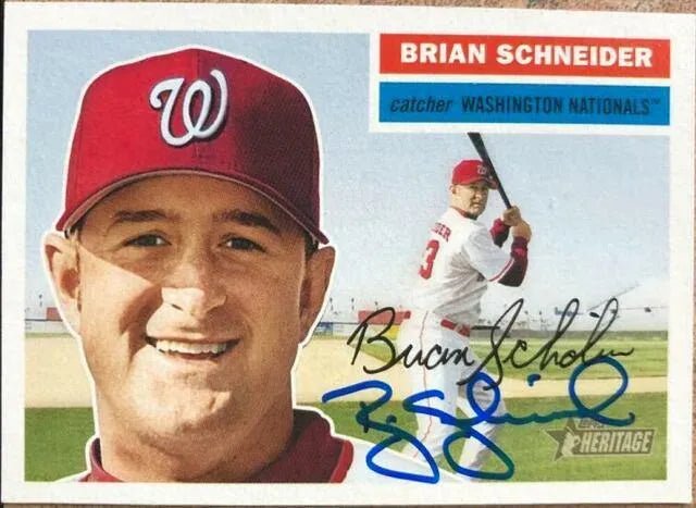 Brian Schneider Signed 2005 Topps Heritage Baseball Card - Washington Nationals