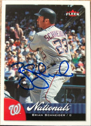 Brian Schneider Signed 2007 Fleer Baseball Card - Washington Nationals - PastPros
