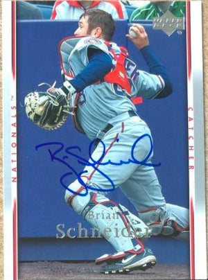 Brian Schneider Signed 2007 Upper Deck Baseball Card - Washington Nationals - PastPros
