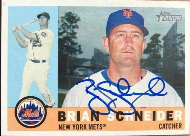 Brian Schneider Signed 2009 Topps Heritage Baseball Card - New York Mets