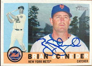 Brian Schneider Signed 2009 Topps Heritage Baseball Card - New York Mets - PastPros