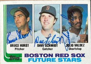 Bruce Hurst, Dave Schmidt & Julio Valdez Signed 1982 Topps Baseball Card - Boston Red Sox - PastPros