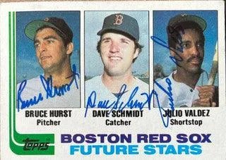 Bruce Hurst, Dave Schmidt & Julio Valdez Multi-Signed 1982 Topps Baseball Card - Boston Red Sox