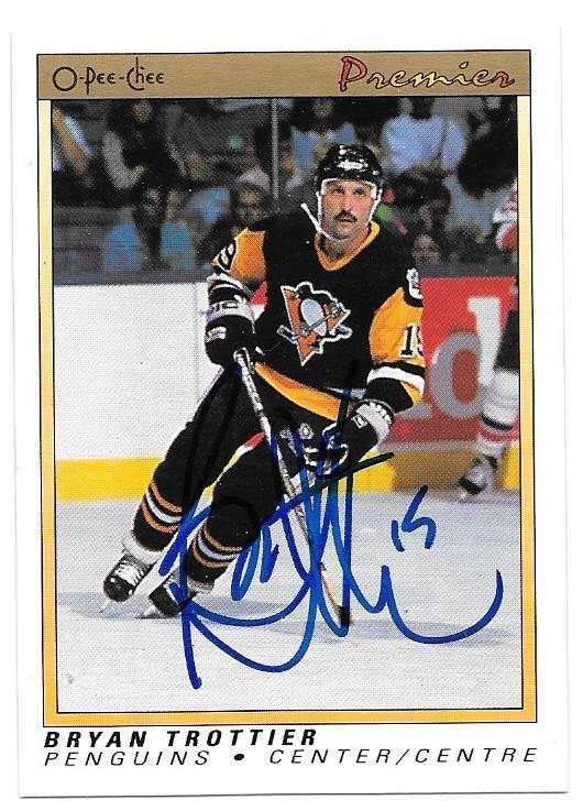 Bryan Trottier Signed 1990-91 O-Pee-Chee Premier Hockey Card - Pittsburgh Pirates - PastPros