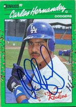 Carlos Hernandez Signed 1990 Donruss Rookies Baseball Card - Los Angeles Dodgers