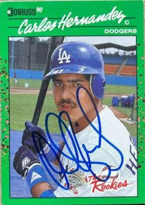 Carlos Hernandez Signed 1990 Donruss Rookies Baseball Card - Los Angeles Dodgers