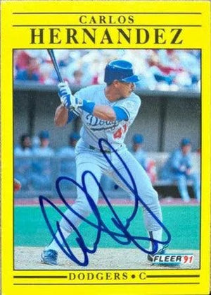 Carlos Hernandez Signed 1991 Fleer Baseball Card - Los Angeles Dodgers