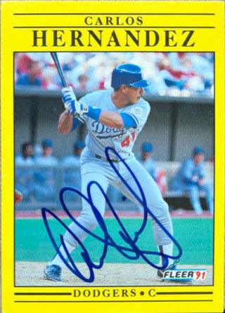Carlos Hernandez Signed 1991 Fleer Baseball Card - Los Angeles Dodgers - PastPros