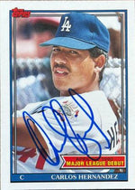 Carlos Hernandez Signed 1991 Topps MLB Debut Baseball Card - Los Angeles Dodgers - PastPros