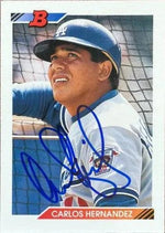 Carlos Hernandez Signed 1992 Bowman Baseball Card - Los Angeles Dodgers