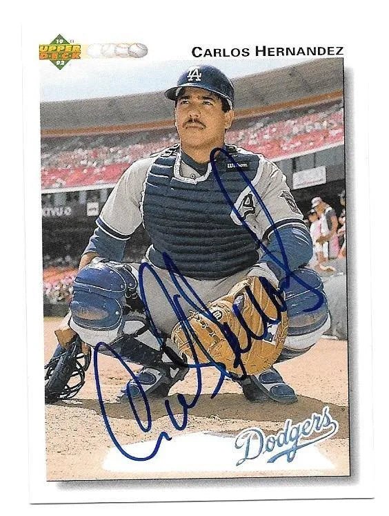 Carlos Hernandez Signed 1992 Upper Deck Baseball Card - Los Angeles Dodgers