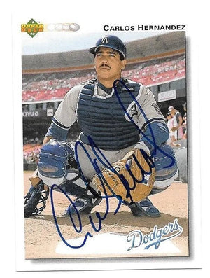 Carlos Hernandez Signed 1992 Upper Deck Baseball Card - Los Angeles Dodgers