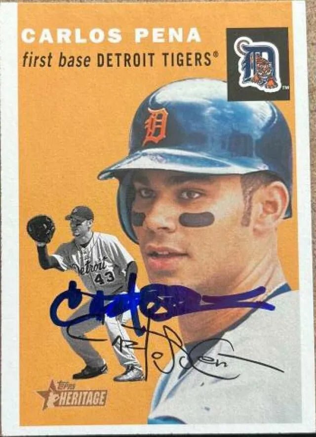 Carlos Pena Signed 2003 Topps Heritage Baseball Card - Detroit Tigers