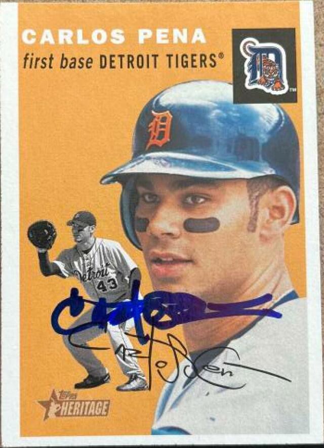 Carlos Pena Signed 2003 Topps Heritage Baseball Card - Detroit Tigers - PastPros