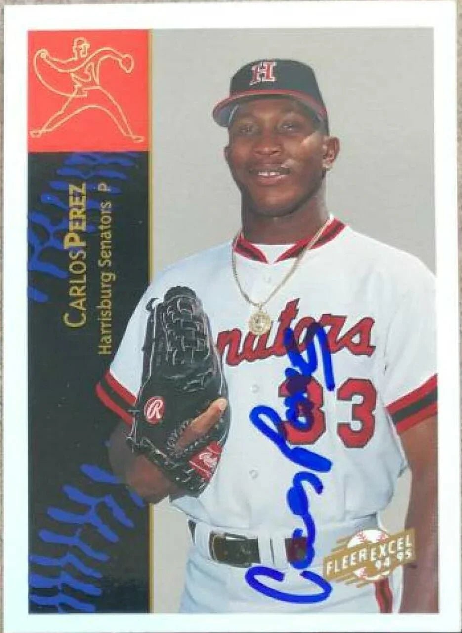 Carlos Perez Signed 1994-95 Fleer Excel Baseball Card - Harrisburg Senators