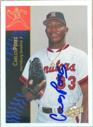 Carlos Perez Signed 1994-95 Fleer Excel Baseball Card - Harrisburg Senators