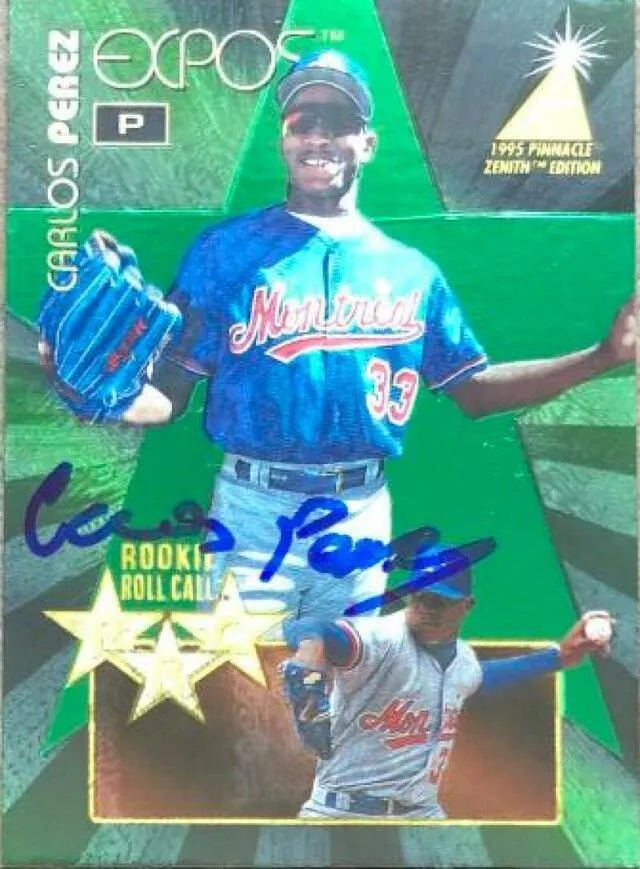 Carlos Perez Signed 1995 Pinnacle Zenith Rookie Roll Call Baseball Card - Montreal Expos