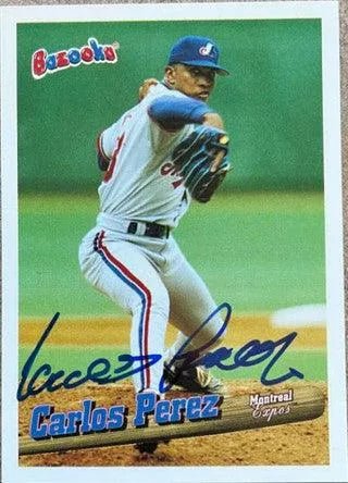 Carlos Perez Signed 1996 Bazooka Baseball Card - Montreal Expos